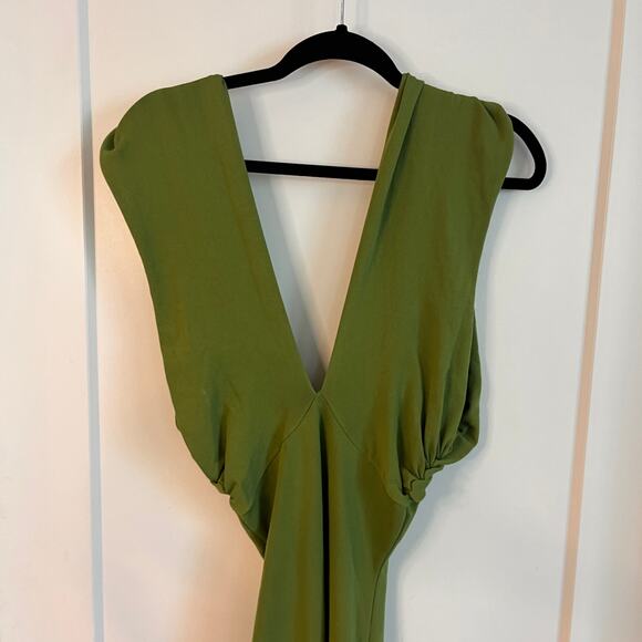 Zara Olive Green Plunging Sleeveless Bodycon Dress Size Small - Picture 3 of 7